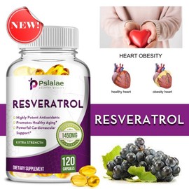 Resveratrol 1450mg (120 Capsules) Anti-Aging Antioxidant Supports Brain Heart Skin and Joint Health, 3 Count, 120 Tablets / 레스베라트롤 1450mg (120캡슐) 노화 방지 항산화 뇌 심장 피부 및 관절 건강 지원, 3개, 120정