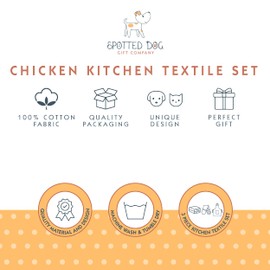 SPOTTED DOG GIFT COMPANY Tea Towel, Apron and Oven Gloves Set of 3, 100% Cotton Quality Chicken Themed Cooking Baking Kitchen Accessories, Chicken Gifts for Chicken Lovers Women Men