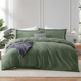 Hearth & Harbor Twin Duvet Cover Set Olive Green - Soft Comforter Cover Set, Double Brushed 2 Piece Bedding Set with Button Closure, 1 Twin Size Duvet Cover 68x90 inches and 1 Pillow Sham