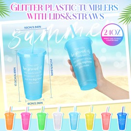 Dandat 24 Pcs Appreciation Tumblers Gifts Bulk 24 oz Thank You Employee Teacher Plastic Graduation Tumbler Colorful Reusable Inspirational Cups with Lids Straws Coworker Staff (Bright Color)