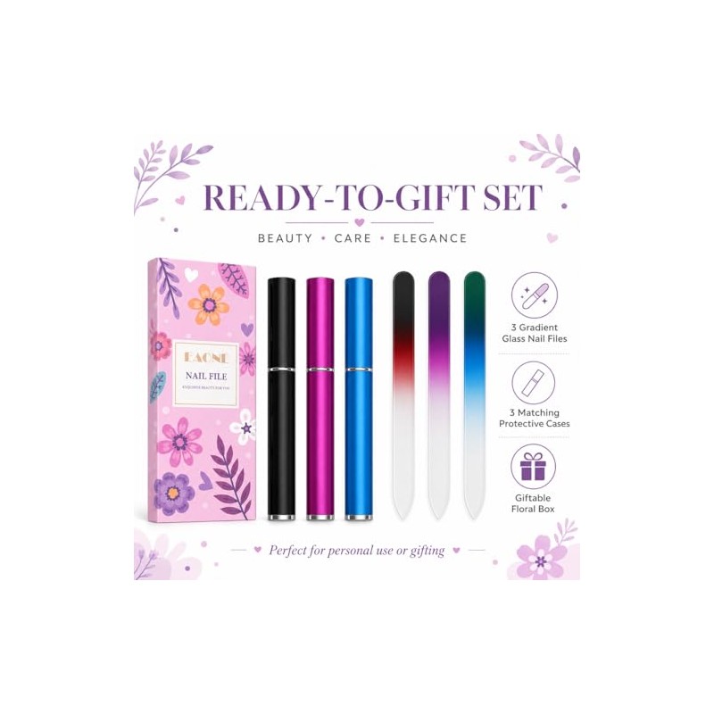 EAONE Crystal Glass Nail File with Case 3 Pack, Double-Sided