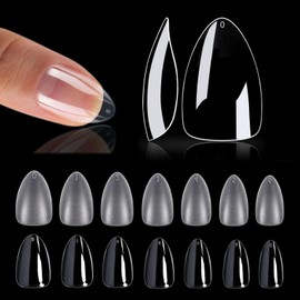 Pack of 1020 Nail Tips, Almond Short, Tips for Gel Nails, Soft Gel Full Cover Nail Tips, Almond Short Nail Tips, Transparent Matt, No-File Acrylic False Nail Tips, Gel Nails for DIY Nail Art