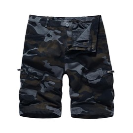LY4U Cargo Shorts Mens, Summer Camo Combat Shorts Men, Outdoor Camouflage Half Pants, Black Camo 36W