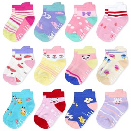 SkiBeaut Toddlers Socks, Kids Non Slip Grips Toddler Boys Girls Sticky Slippery 12 Pairs Children House Cute Socks for 1-3 Years Old