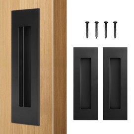 HBL' 2 Pack | 5.9 Inch Pocket Door Pull Handles, 304 Stainless Steel Sliding Barn Door Handle, Recessed Finger Pull for Closet Door and Large Drawer, Black.