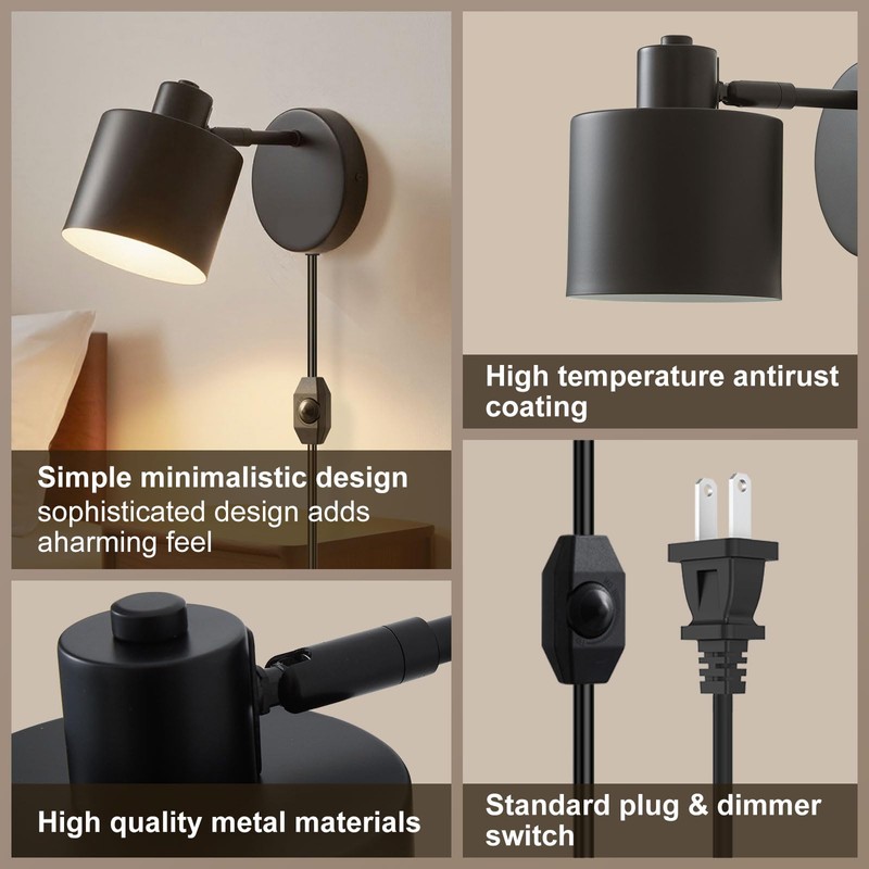LIGHTESS Plug in Wall Sconces Set of 2 with Switch,