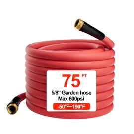 Hot/Cold Heavy Duty Water Garden Hose -50℉ to 190℉, Water Garden Hose 75 ft x 5/8'', 600Psi & Lightweight & Flexible Rubber Hose with 3/4'' Brass fittings for Outdoor, Yard, RV