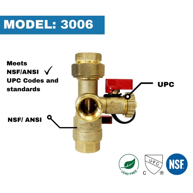 Kahenian 3/4 inch Tankless Water Heater Isolation Service Valve Flush