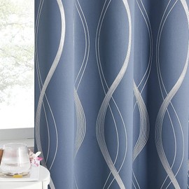 NICETOWN Stone Blue Decorative Curtains Blackout 84 inch Length for Bedroom Living Room, Thermal Insulated Grommet Room Darkening Pattern Drapes for Boys Kids Mans Home Decoration (2 Panels, 52 by 84)