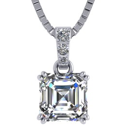NANA Jewels Asscher Cut CZ Simulated Diamond Solitaire Necklace Sterling Silver, 8mm (3.00ct) - Platinum Plated