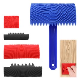 Wood Grain Tool, Natural Wood Graining Tool Set Simulated Paint Roller Kit for DIY Wall Room Decoration, Decorative Painting and Your DIY Projects with Woodgrain Patterns (Red+Blue+Black-5)