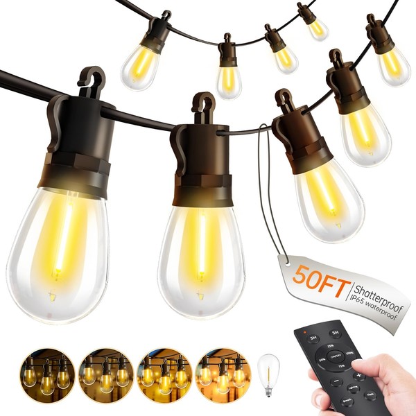 Outdoor-String-Lights-Patio-LED-Light-Outside 50Ft 15M Waterproof Remote Dimmable S14 LED Porch Lighting