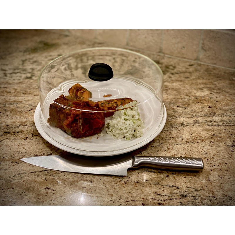 Tall Microwave Tempered Borosilicate Glass Plate Cover with Black Easy-Grip