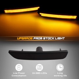 NDRUSH - Luces de marcador laterales delanteras de color ámbar LED, luces de parachoques traseras, reflectores compatibles con Ford Mustang 2010-2014, paquete de 4