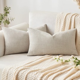 MIULEE Pack of 2 Decorative Throw Pillow Covers Linen Burlap Square Solid Farmhouse Modern Concise Throw Cushion Case Pillowcase for Sofa Car Couch 12x20 Inch 30x50 cm Taupe