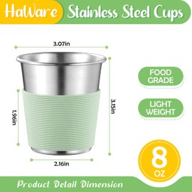Stainless Steel Kids Cups with Silicone Sleeves, 8oz Metal Tumbler