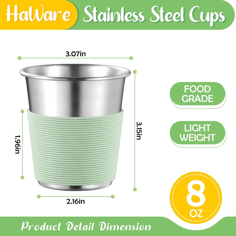 Stainless Steel Kids Cups with Silicone Sleeves, 8oz Metal Tumbler