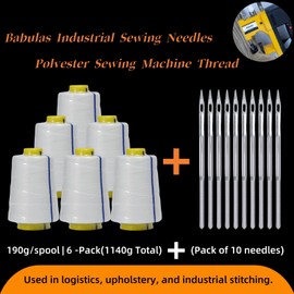 Industrial Sewing Combo: 3x610M HeavyDuty Polyester Thread + 10 Anti-BendNeedles for Rice/Kraft/Canvas/NonwovenBags Fits Commercial Bag Closer Machines (10 Needles+3 spools)