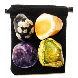 The Magic Is In You Blood Vessel Repair Tumbled Crystal Healing Set with Pouch & Description Card - Agate, Amethyst, Rhyolite, and Snowflake Obsidian