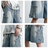 FCOOLYEET Men's Baggy Jeans Shorts Y2k Star Patchwork Denim Shorts