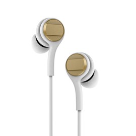 V-TAC Earphones (Gold) with Microphone and Volume Control, Bass Sound, 3.5 mm Audio Jack, Compatible with Android, iOS Mobile Devices