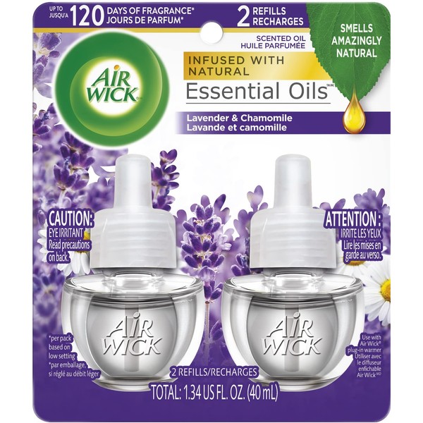 Air Wick Plug in Scented Oil Refill, 2 ct, Lavender and Chamomile, Air Freshener, Essential Oils
