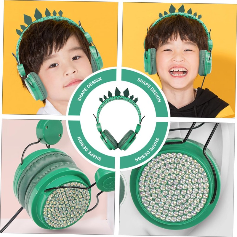 COHEALI Rhinestone Dinosaur Headphones with Mic Wired Headset for School
