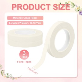 MECCANIXITY 3 Rolls Floral Tapes, 30 Yard x 1/16 in Florist Crepe Flowers Bouquets Tape Adhesive Waterproof for Flower Arranging Wrapping, White