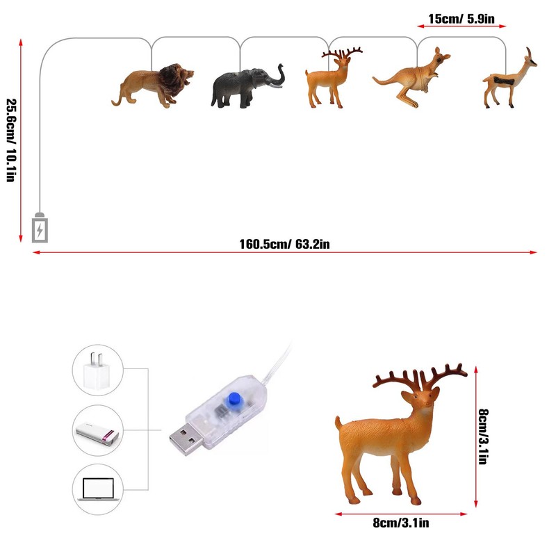Animal String Lights 10 LEDs Small Animals String Lights Children