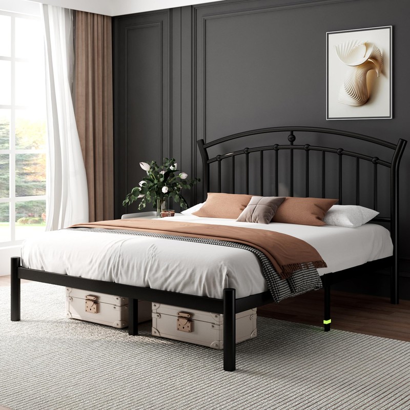 Feonase Queen Black Bed Frame, Heavy-Duty Metal Bed Frame with