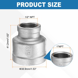 sourcing map Reducing Coupling 1" x 1/2" NPT Female Threaded 304 Stainless Steel Reducer Taper Cast Pipe Fitting Adopts for Water Oil Gas Tube