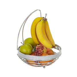 Kitchen Details Round Basket with Banana Tree Hanger, Countertop, Holds and Displays Fruits, Vegetables & Baked Goods, Pantry Storage & Organization, Pave Diamond Design Collection, Chrome