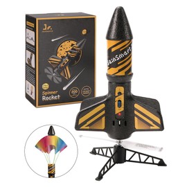 SainSmart Jr. Rocket Launcher for Kids, 200 Feet of Flight Altitude, Motorized Air Rocket with Parachute, Self-Launching Outdoor Toy with Safely Land, Black