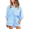 EXLURA Women's Summer 2 Piece Sets Long Sleeve Button Down