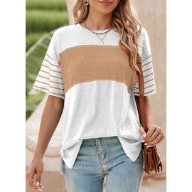 Dokotoo White Blouse for Women Dressy Casual Short Sleeve Shirts Summer Tops Spring Outfits 2025 Cute Fashion Clothes Clothing Business Teacher Womens Tops Plus Size Trendy Tshirts