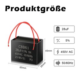 Angeek CBB61 450V AC 28UF 50/60HZ Starter Capacitor, AC Motor Capacitor, Suitable for Ceiling Fan, Fan, Cooker Hoods (Pack of 3)