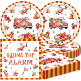 40pcs Firetruck Birthday Decorations Fireman Party Supplies Fire Truck Plates and Napkins for Boys Firefighter Party,Suitable for 20 Guests