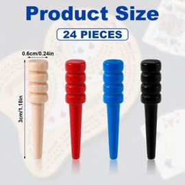 24pcs Cribbage Pegs, Wooden Cribbage Board Pins Fit 1/8 Inch Holes Cribbage Accessories for Traditional Crib Board Game (Red, Black, Wood, Blue)