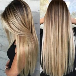 Peluca Larga Para Mujer Teñida Con Degradado En La Parte Lat