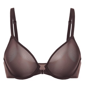 INLYRIC Women's Mesh Front Closure Bras Unlined Sheer Demi Plunge Supportive Comfortable No Padding Underwire Bra Hazelnut - Sheer 32C