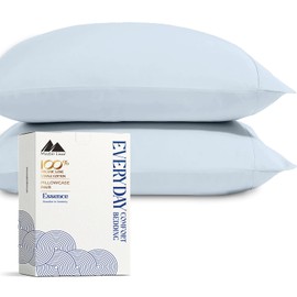 Mayfair Linen 100% Organic Cotton Percale Pillow Cases King Size Set of 2 - Cotton Percale Pillowcases King, Soft Cooling Pillow Cases for Sleeping, Cotton Pillow Covers for King Pillows - Light Blue