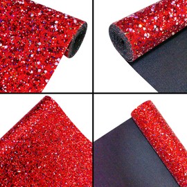 Greatdiy Sparkly Red Chunky Glitter Fabric Roll 12 x 52 inch Shiny Mixed Color Christmas Faux Leather for Making Bows Earrings (20032#2)