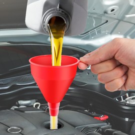 Arcimatto 3 Pack Automotive Oil Funnels Set, Right Angle Funnels, Car Plastic Long Neck Gas Fluid Funnel Kit with 23" Flexible Removable Hose for Water, Fuel, Oil Change