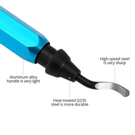 QWORK® Deburring Tool Kit with 11PCS Blades，Burr Remover with Aluminum Handle, 360° Rotary Design Deburring Tool for Metal, Resin, Copper, Plastic, PVC and Wood