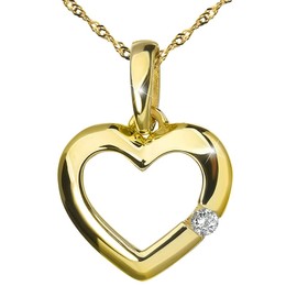 Materia GKA-6 Women's Heart Necklace 375 Gold Small Pendant Heart Zirconia Stone with 42 cm Gold Chain in Gift Box, Stone Cubic Zirconia Gold, Cubic Zirconia