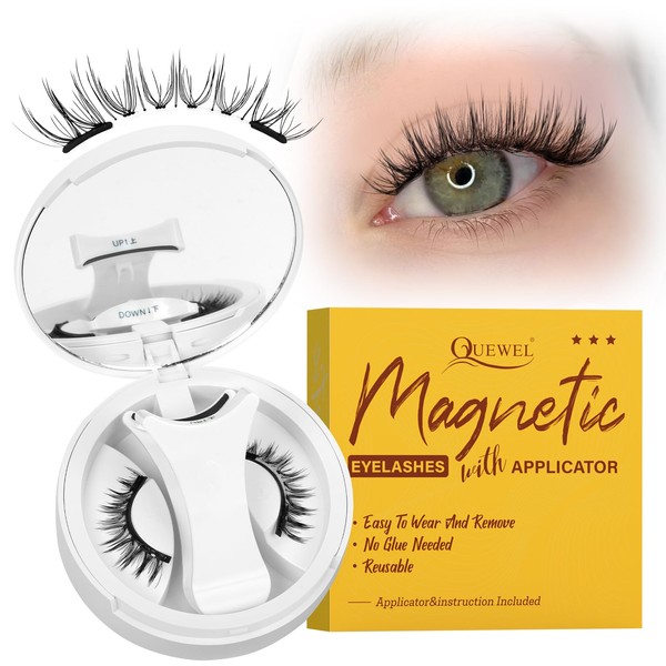 QUEWEL magnetische-Wimpern natürlicher Look, tragbare Magnet-Wimpern mit Applikator, verbesserte Wimpern-Magnetisch