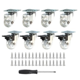 PATIKIL 1.5 Inch Swivel Caster Wheels, 4 Pcs Clear PU Rolling Castors with 360 Degree Top Plate Furniture Wheels 165Lbs with Screws Screwdriver for Cabinet (4 with Brake, 4 Without)