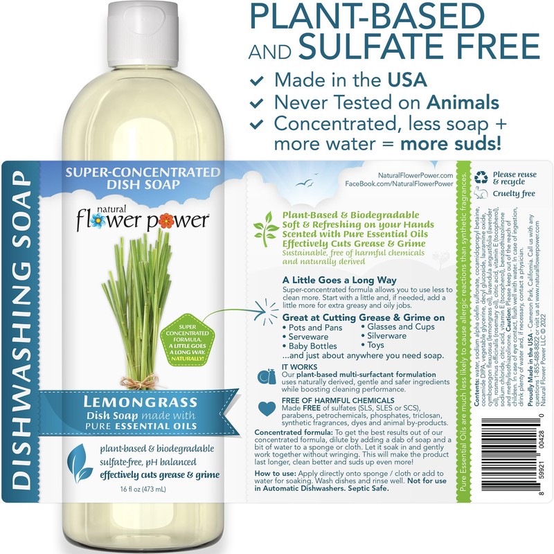 Natural Flower Power - Plant-Derived Dish Soap - Sulfate-Free, Bio-Based,