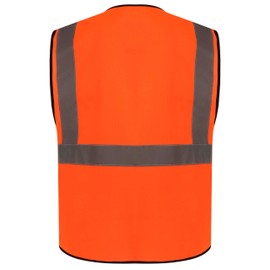 High Visibility Safety Security Reflective Vest with ID & Phone Pocket - Hi Vis Viz Zipper Front Executive Vest Waistcoat (Orange, L)