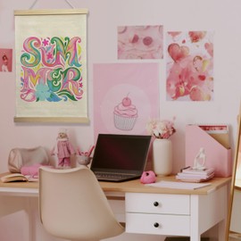 NQDWX Colorful Summer Floral Hanging Flag - Vibrant Tropical Flowers Wall Decor for Bedroom Dorm, 12x17 Inches Boho Canvas Banner with Wood Frame. (072)